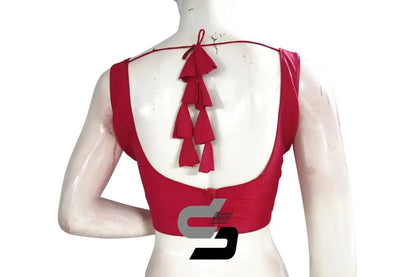 Blush Elegance, Raspberry Pink Plain Semi Silk Designer Readymade Saree Blouse - D3blouses