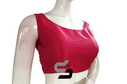 Blush Elegance, Raspberry Pink Plain Semi Silk Designer Readymade Saree Blouse - D3blouses