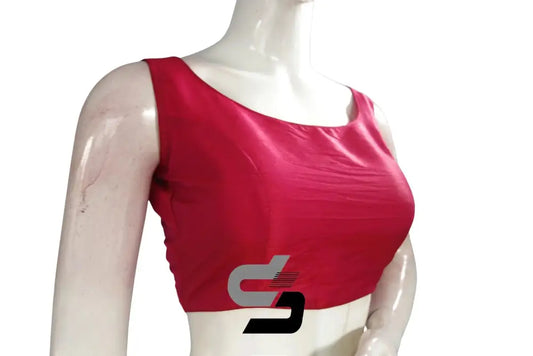 Blush Elegance, Raspberry Pink Plain Semi Silk Designer Readymade Saree Blouse - D3blouses