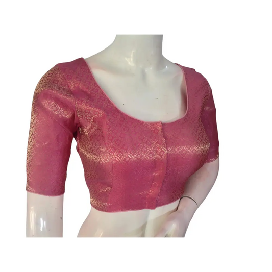 Blush Pink Beauty: Brocade Silk Readymade Saree Blouse - D3blouses