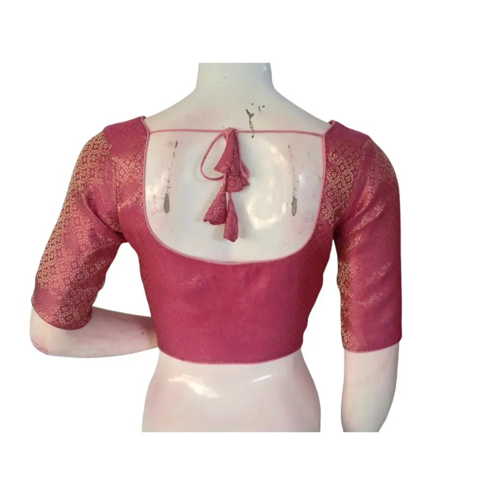 Blush Pink Beauty: Brocade Silk Readymade Saree Blouse - D3blouses
