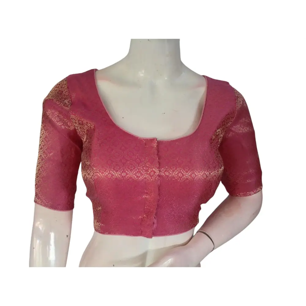 Blush Pink Beauty: Brocade Silk Readymade Saree Blouse - D3blouses