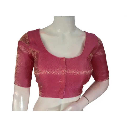 Blush Pink Beauty: Brocade Silk Readymade Saree Blouse - D3blouses
