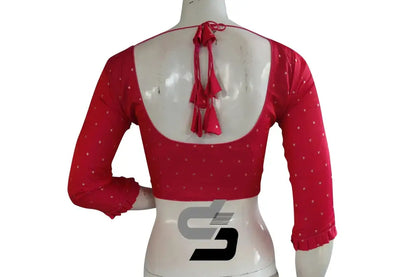 Blushing Charm, Pink Double Shade Brocade Silk Readymade Saree Blouse with Frill Sleeves - D3blouses