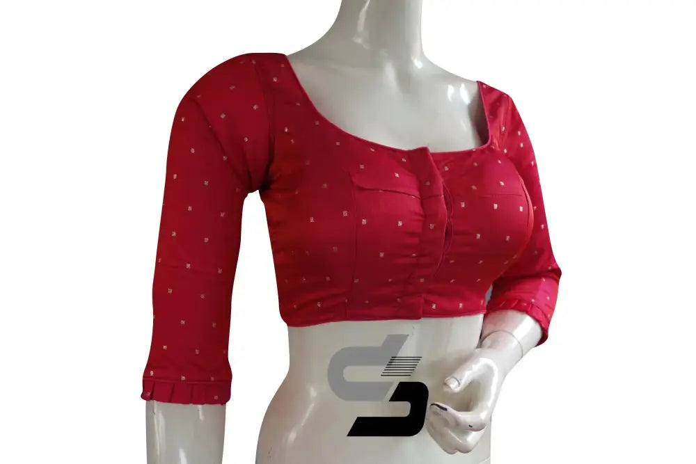 Blushing Charm, Pink Double Shade Brocade Silk Readymade Saree Blouse with Frill Sleeves - D3blouses