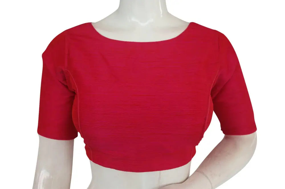 Blushing Pink, Classic Plain Boat Neck Readymade Saree Blouse - D3blouses