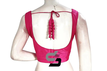 Blushing Pink, Plain Semi Silk Designer Readymade Saree Blouse - D3blouses