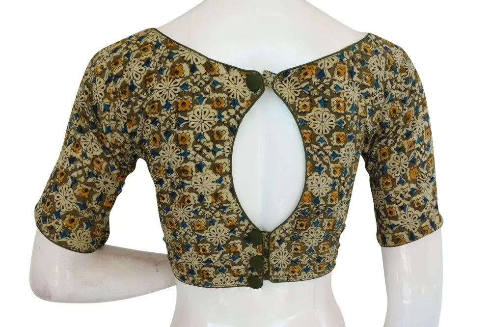 Boat Neck Kalamkari Saree Blouse, Effortless Designer Ready-to-Wear - D3blouses