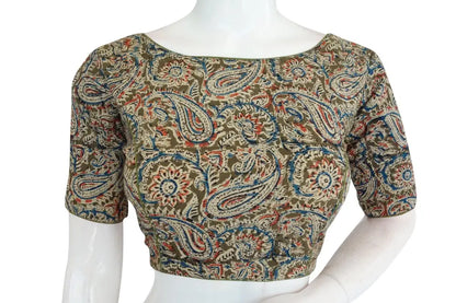 Boat Neck Kalamkari Saree Blouse, Effortless Ready-to-Wear - D3blouses