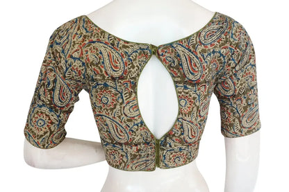 Boat Neck Kalamkari Saree Blouse, Effortless Ready-to-Wear - D3blouses