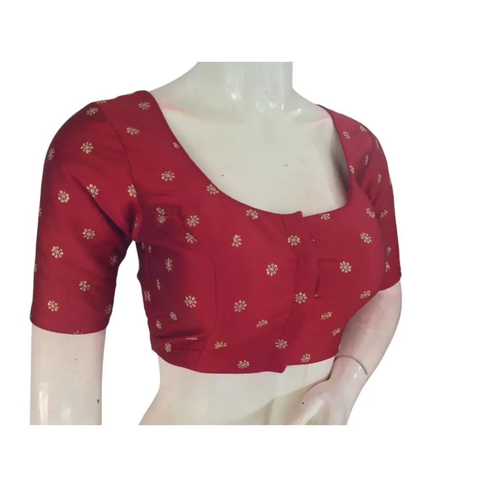 Bold and Beautiful: Rich Maroon Semi-Silk Butta Embroidery Readymade Blouse - D3blouses