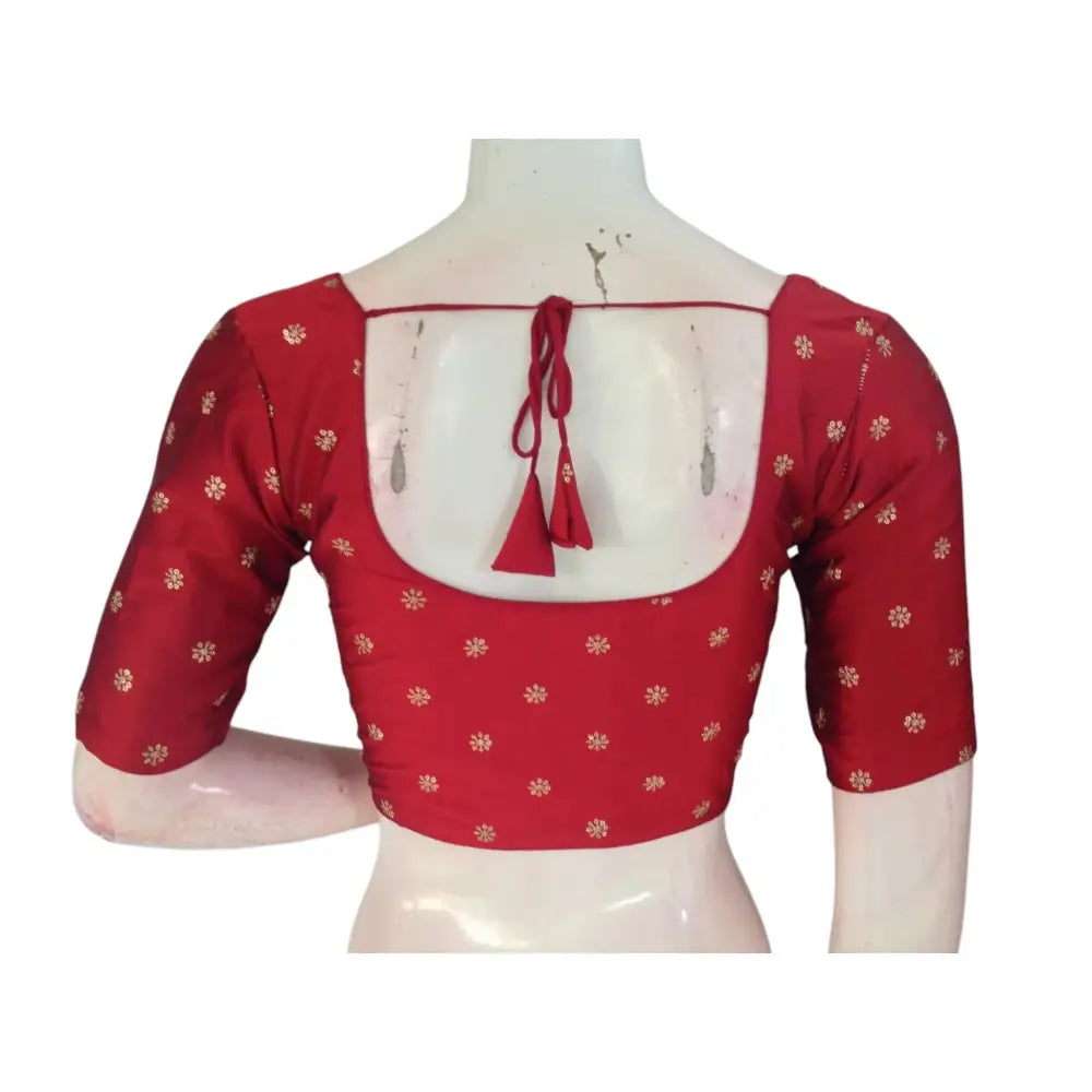 Bold and Beautiful: Rich Maroon Semi-Silk Butta Embroidery Readymade Blouse - D3blouses