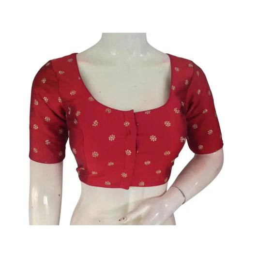 Bold and Beautiful: Rich Maroon Semi-Silk Butta Embroidery Readymade Blouse - D3blouses