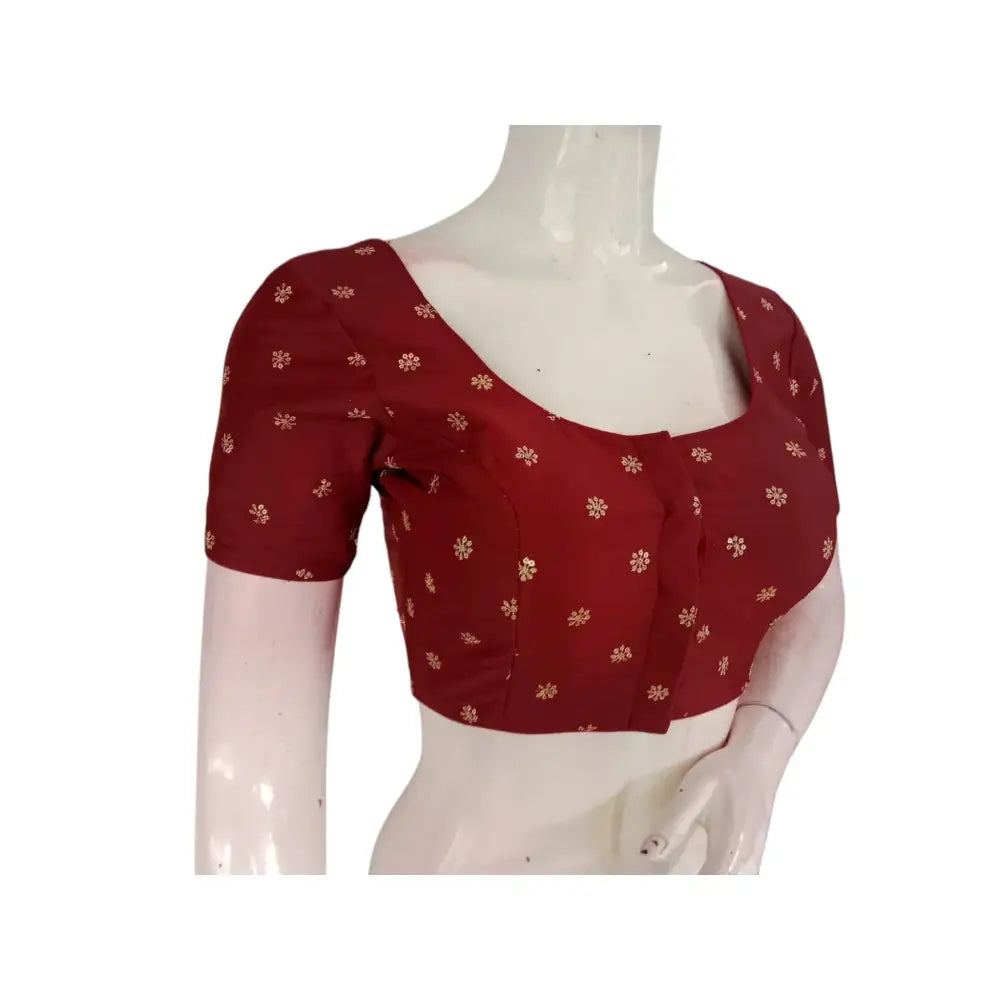 Bold and Beautiful: Short Sleeve Dark Maroon Semi-Silk Readymade Blouse - D3blouses