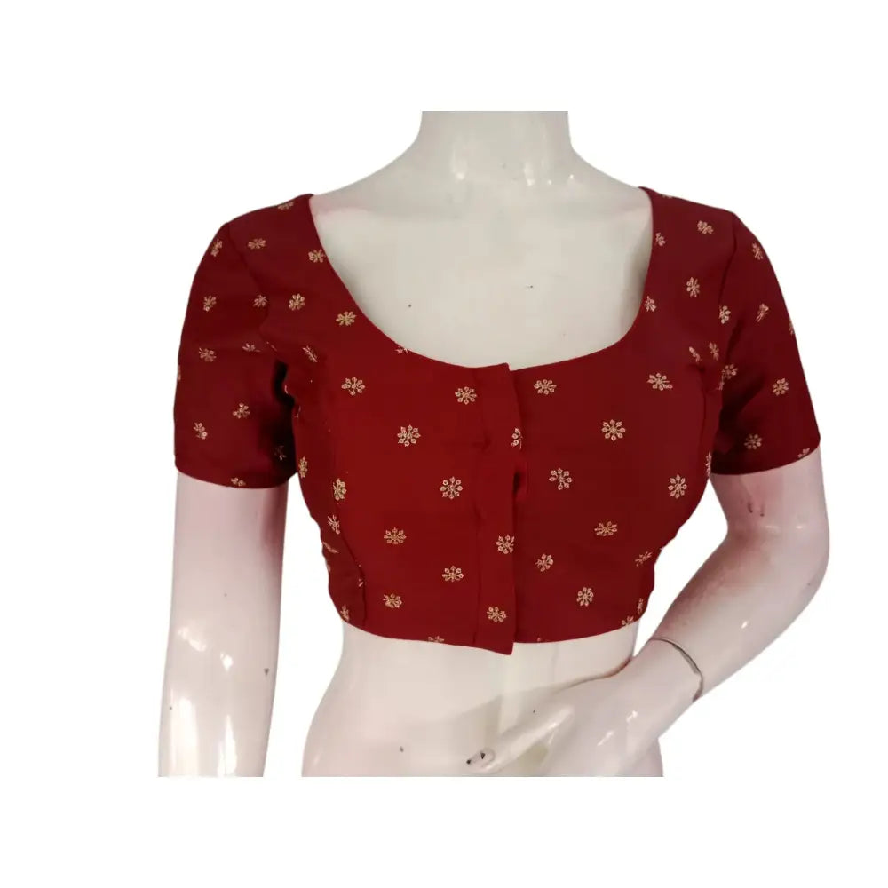 Bold and Beautiful: Short Sleeve Dark Maroon Semi-Silk Readymade Blouse - D3blouses