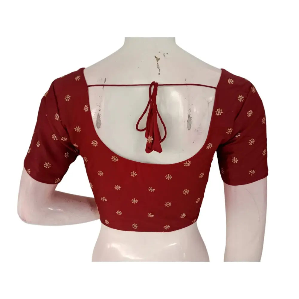 Bold and Beautiful: Short Sleeve Dark Maroon Semi-Silk Readymade Blouse - D3blouses