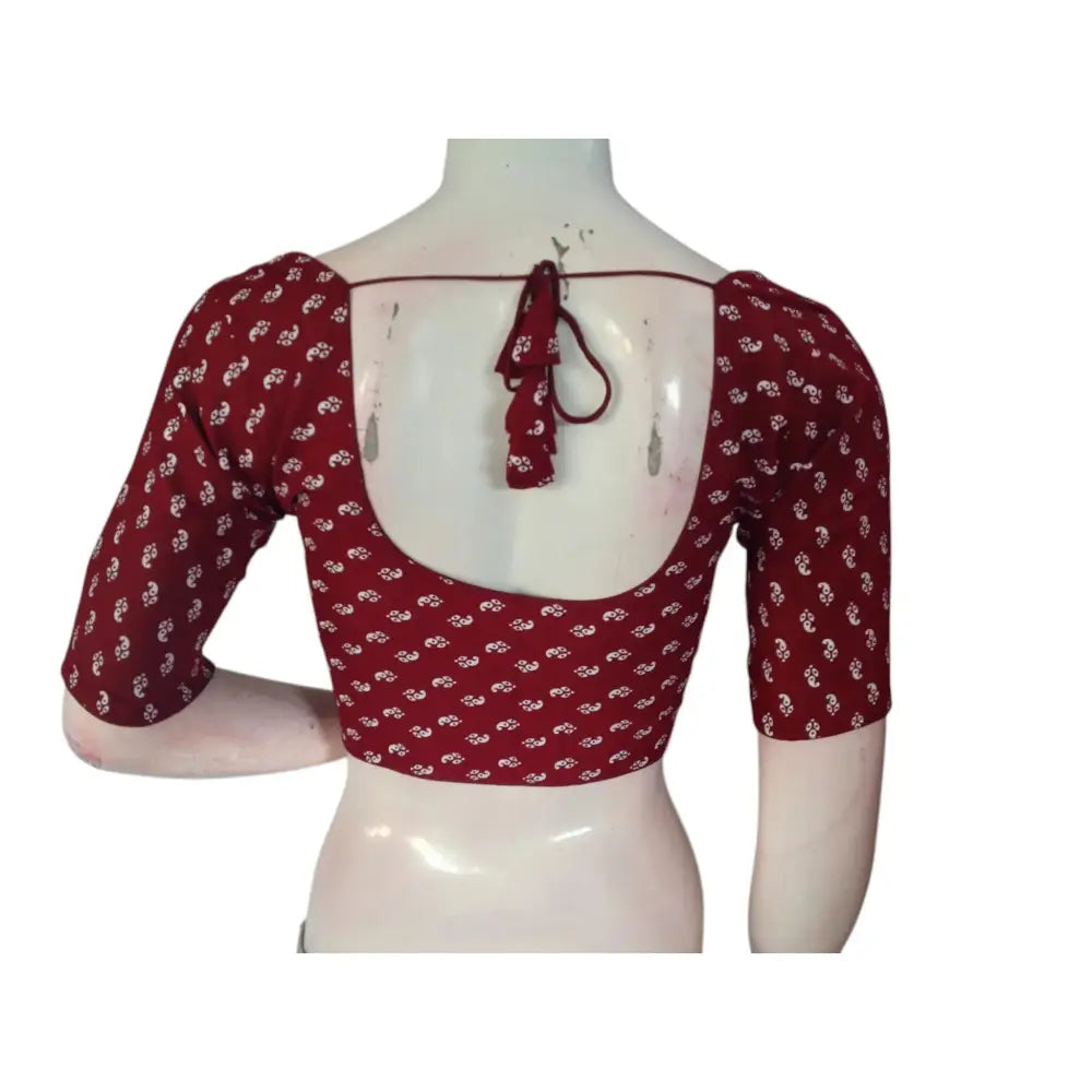 Bold Maroon: Cotton Printed Readymade Saree Blouse - D3blouses