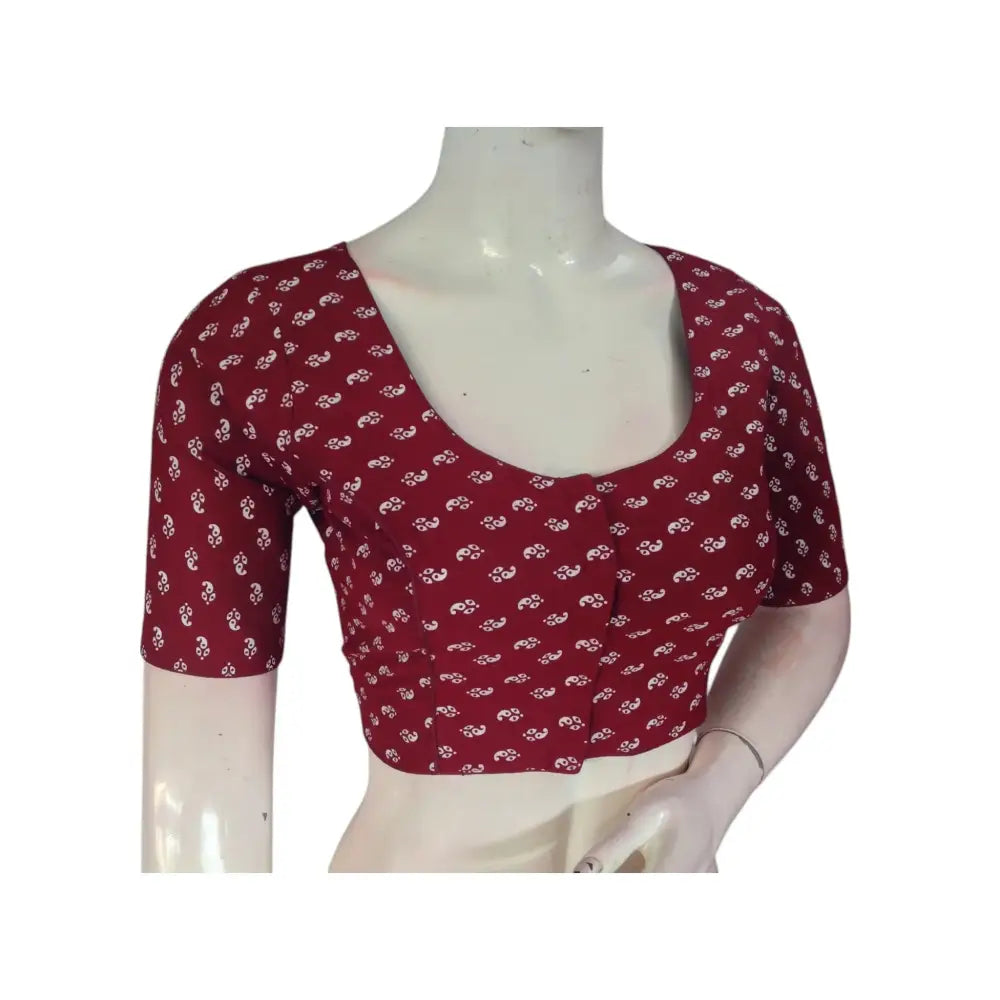 Bold Maroon: Cotton Printed Readymade Saree Blouse - D3blouses