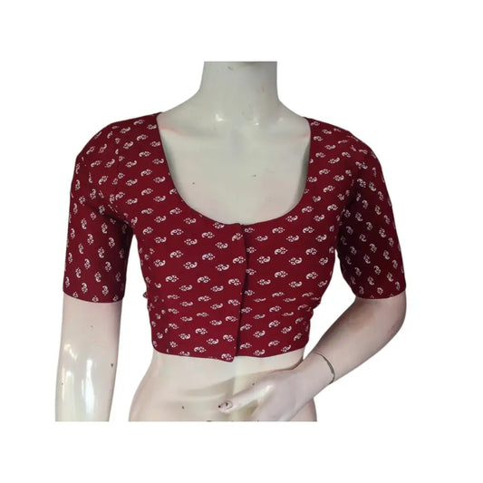 Bold Maroon: Cotton Printed Readymade Saree Blouse - D3blouses