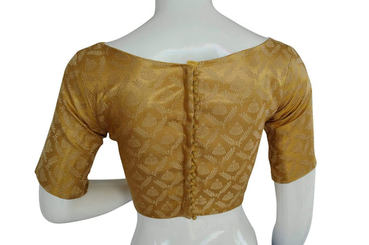 Brocade Silk Designer Boat Neck Readymade saree blouse with Potli Button , Indian Silk saree Readymade blouse - D3blouses