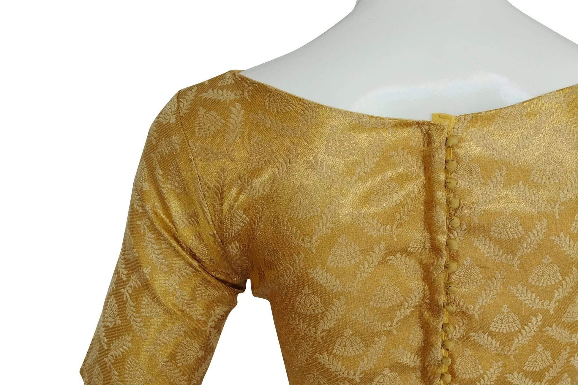 Brocade Silk Designer Boat Neck Readymade saree blouse with Potli Button , Indian Silk saree Readymade blouse - D3blouses
