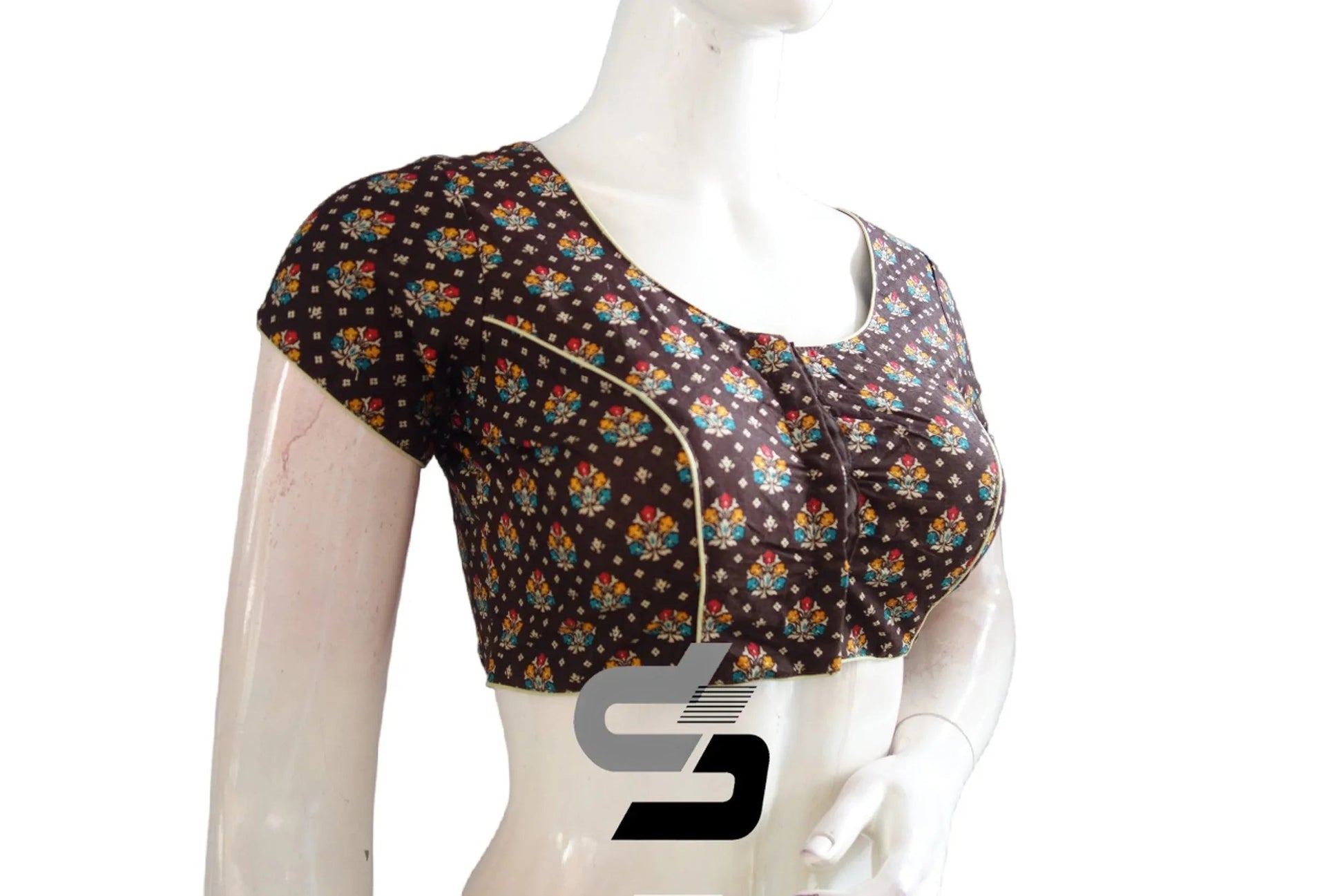Brown Color Patola Print Cotton Readymade Saree Blouse - D3blouses