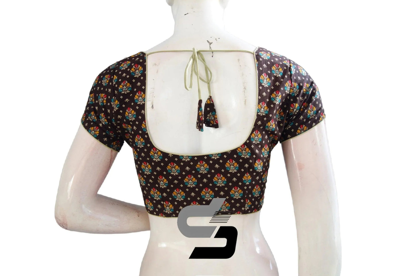 Brown Color Patola Print Cotton Readymade Saree Blouse - D3blouses