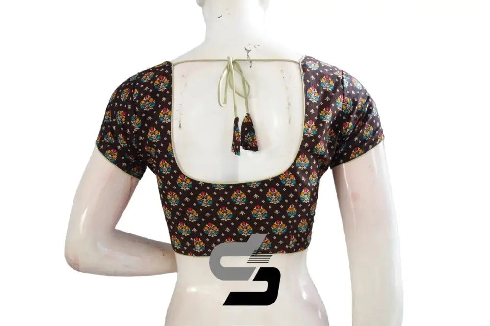 Brown Color Patola Print Cotton Readymade Saree Blouse - D3blouses