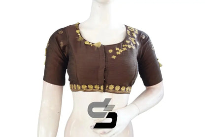 Brown High Neck Designer Silk Saree Blouses - Embrace the Classic! - D3blouses