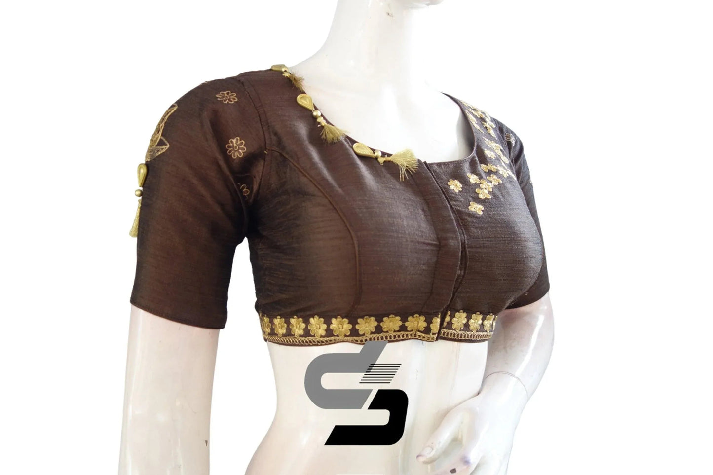 Brown High Neck Designer Silk Saree Blouses - Embrace the Classic! - D3blouses