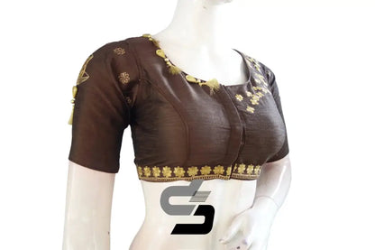 Brown High Neck Designer Silk Saree Blouses - Embrace the Classic! - D3blouses