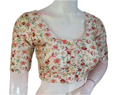 Buy Off White Semi Silk Designer Embroidery Saree Blouse Design - D3blouses