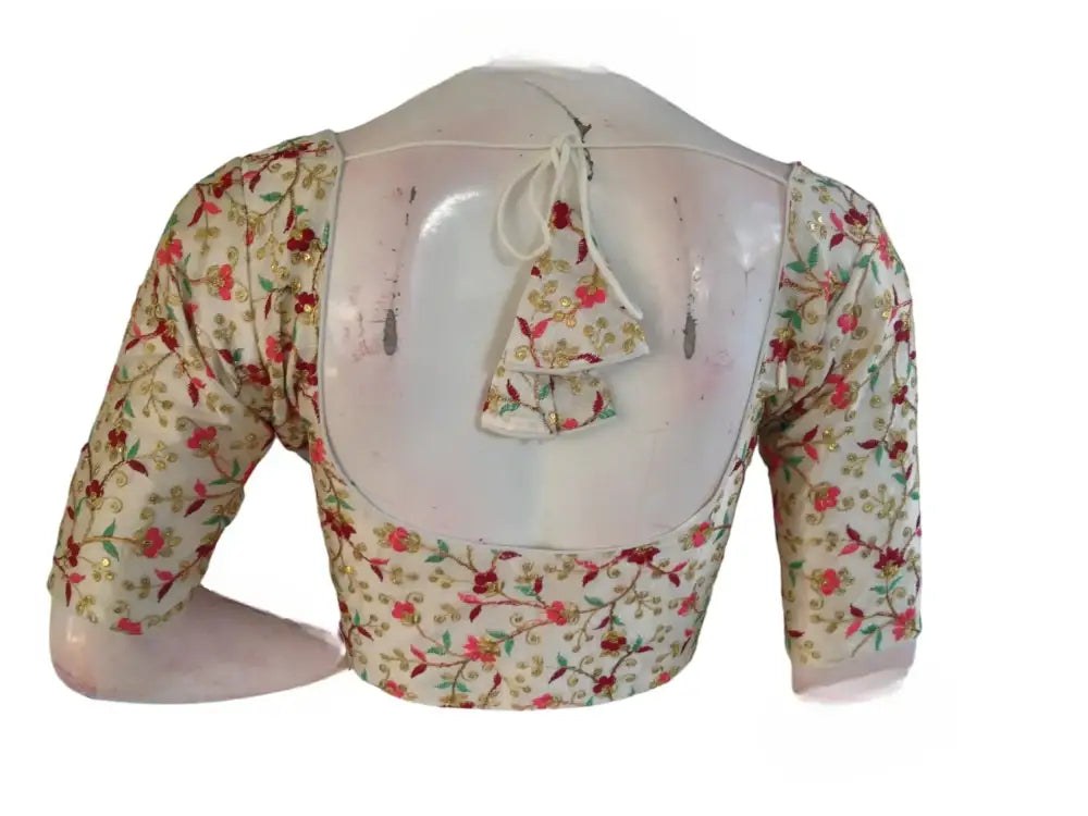 Buy Off White Semi Silk Designer Embroidery Saree Blouse Design - D3blouses