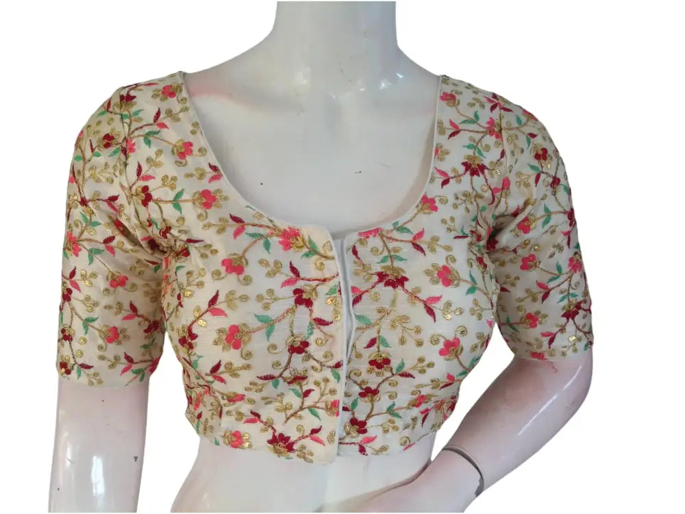 Buy Off White Semi Silk Designer Embroidery Saree Blouse Design - D3blouses