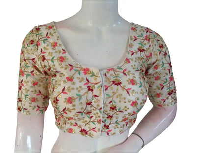 Buy Off White Semi Silk Designer Embroidery Saree Blouse Design - D3blouses