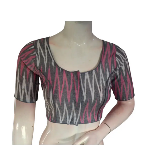 Charcoal Chic: Readymade Cotton Saree Blouse - D3blouses