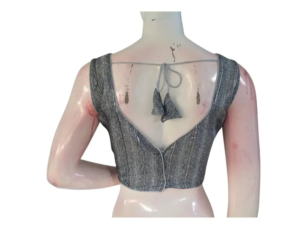 Charcoal Grey Color Sequin Ready made Blouse | Statement Designer Wear - D3blouses