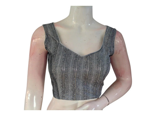 Charcoal Grey Color Sequin Ready made Blouse | Statement Designer Wear - D3blouses