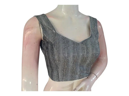 Charcoal Grey Color Sequin Ready made Blouse | Statement Designer Wear - D3blouses