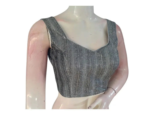Charcoal Grey Color Sequin Ready made Blouse | Statement Designer Wear - D3blouses