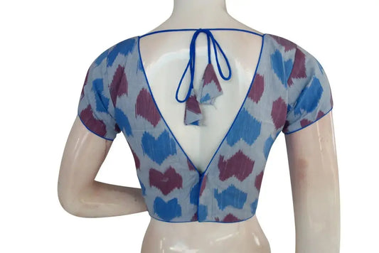 Charming Blue Ikkat V-Neck Designer Saree Blouse - Women's Wardrobe Essential - D3blouses