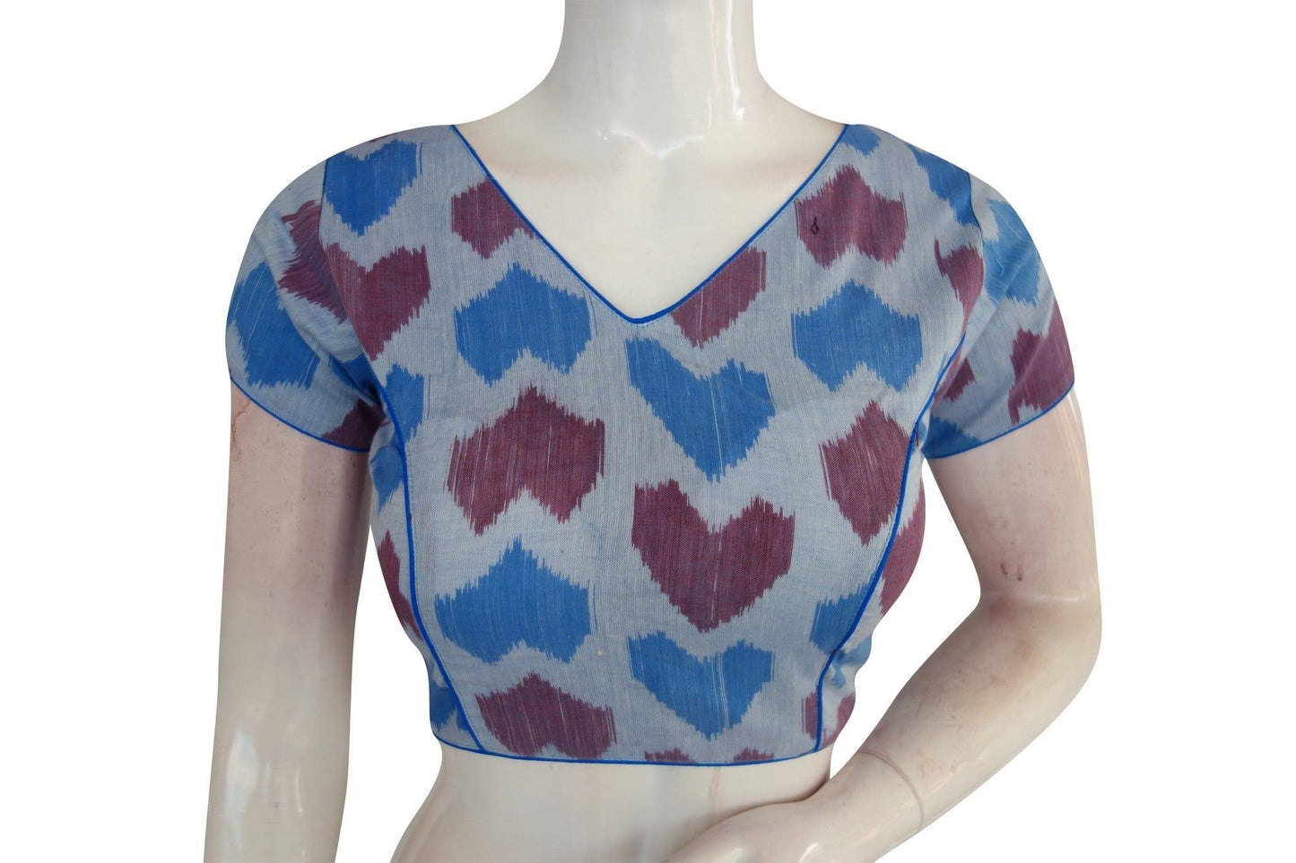 Charming Blue Ikkat V-Neck Designer Saree Blouse - Women's Wardrobe Essential - D3blouses