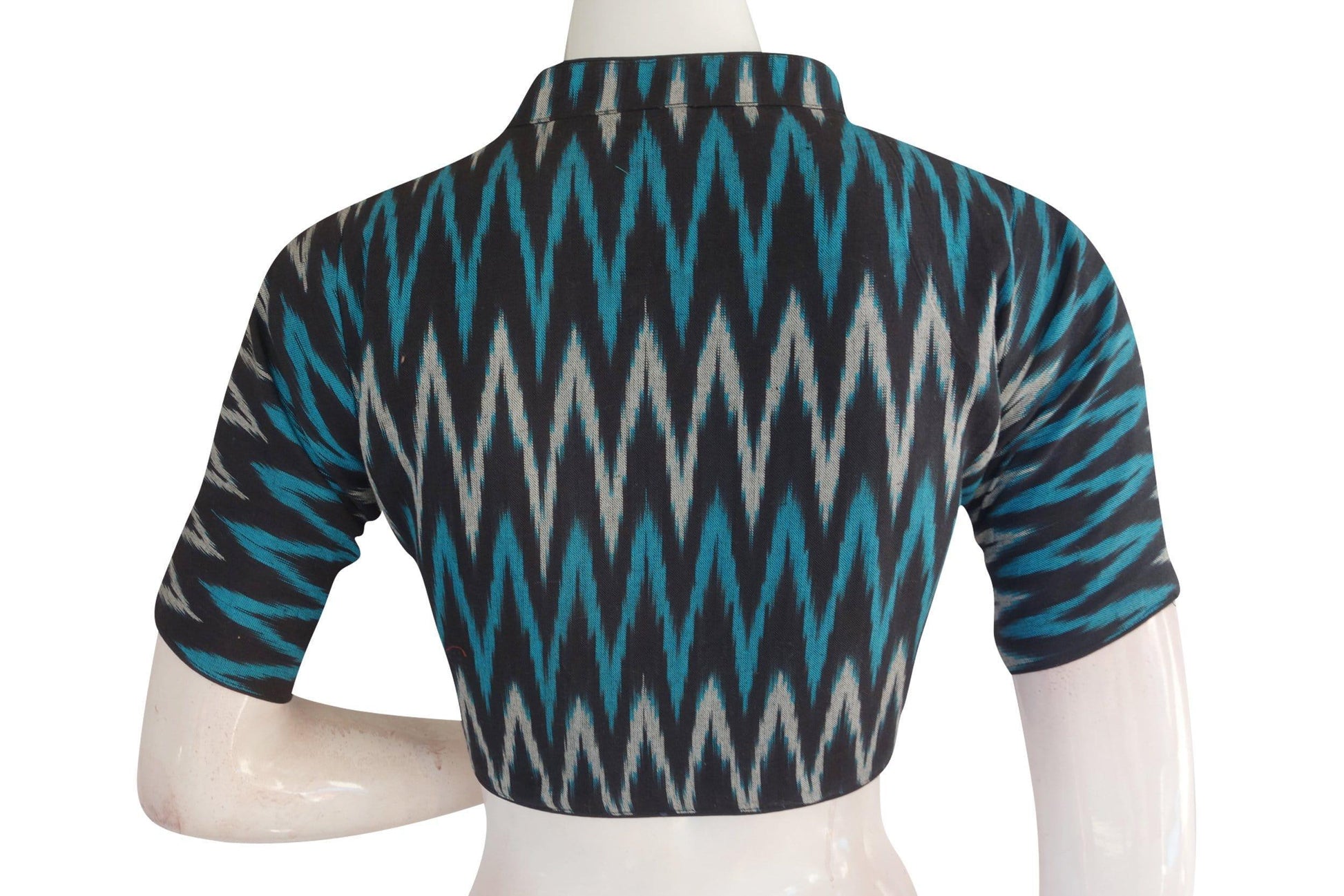 Chic Black Ikkat Collar Designer Readymade Blouse, Perfect for Women - D3blouses