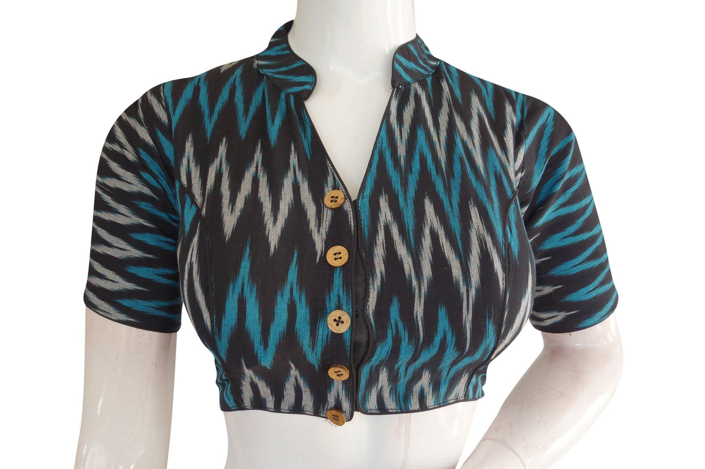 Chic Black Ikkat Collar Designer Readymade Blouse, Perfect for Women - D3blouses