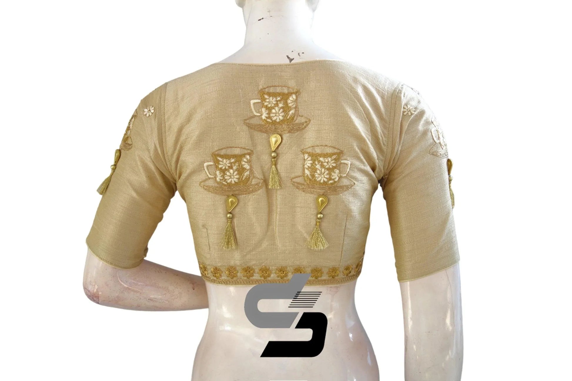 Chic Creamy Gold: High Neck Designer Silk Saree Blouses - D3blouses