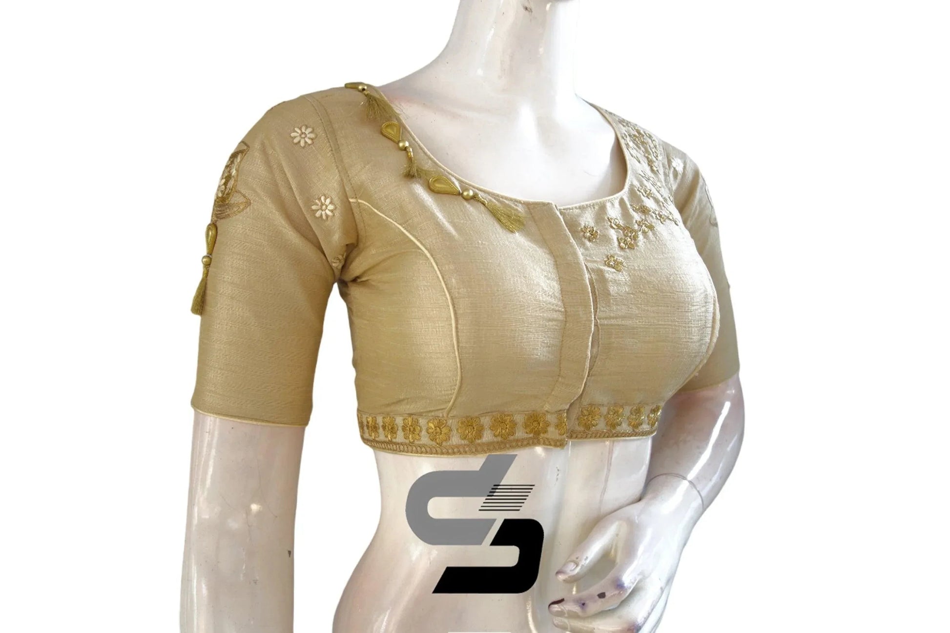 Chic Creamy Gold: High Neck Designer Silk Saree Blouses - D3blouses