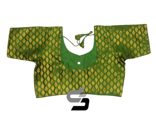 Chic Green Plus Size Brocade Silk Saree Blouses, Indian Ethnic Wear - D3blouses