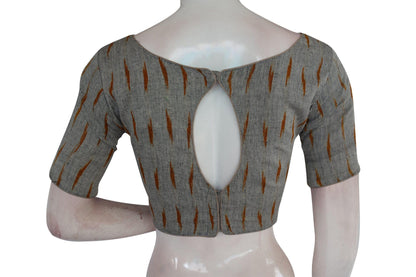 Chic Grey Ikkat Boat Neck Designer Indian Saree Readymade Blouses - D3blouses