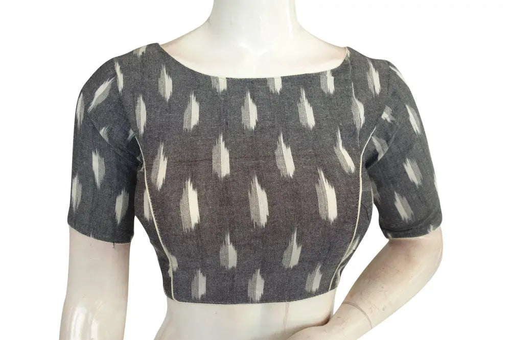 Chic Grey Ikkat Boat Neck Designer Readymade Saree Blouses - D3blouses