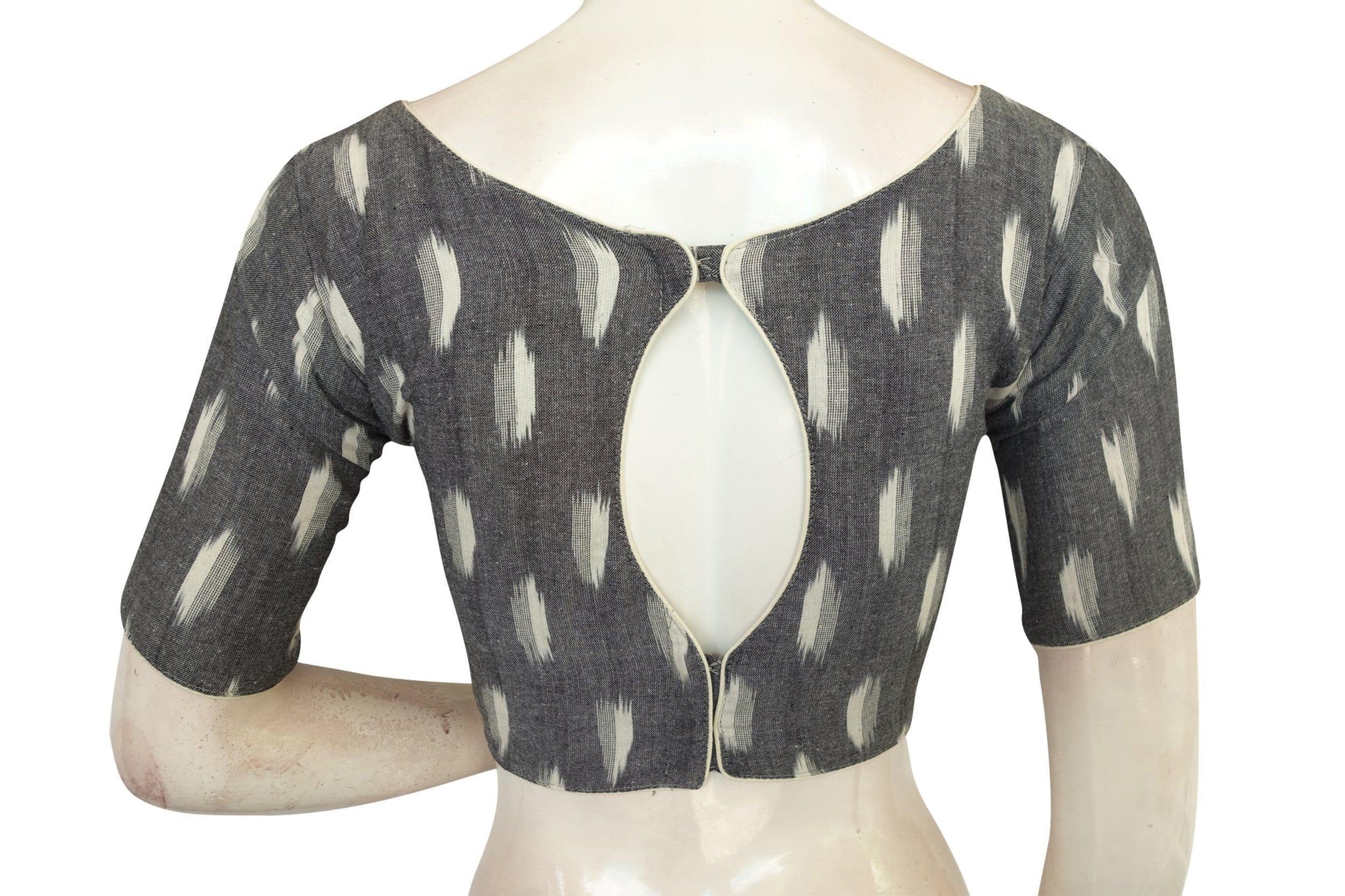 Chic Grey Ikkat Boat Neck Designer Readymade Saree Blouses - D3blouses